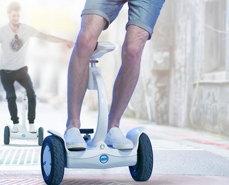 The designers of the Airwheel S8 two wheel saddle-equipped scooter advocate the brief but not simple lifestyle.